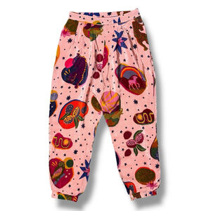 Farm Rio Pink Dream Collage Hi-Rise Pants M Printed Boho Hippie Relaxed Barrel